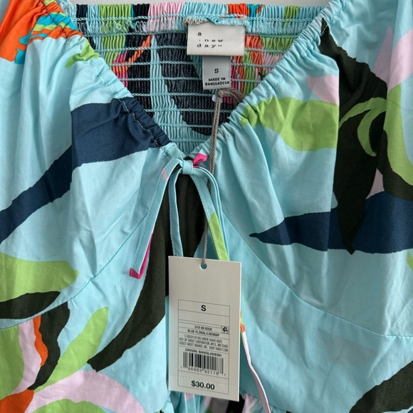 Women's Puff Short Sleeve Dress - A New Day Blue Floral S NWT - Picture 3 of 3